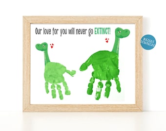 Dinosaur Handprint Art, Gift for Dad, Gift for Mom, Printable Birthday Card, DIY Kid Craft, Grandparent Gift, Baby Handprint Keepsake