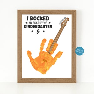 Kindergarten Handprint Art Project for Kids, First Day of School Handprint Guitar, Printable Back to School Activity, School Craft keepsake