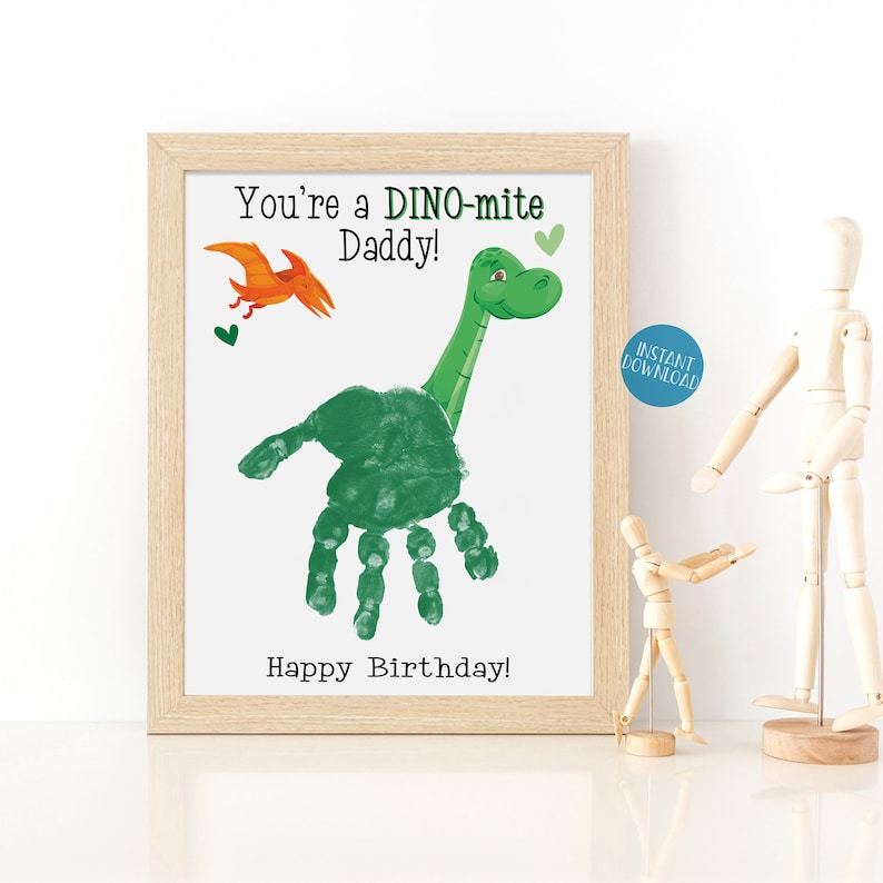 Birthday Gift for Dad Handprint Art Dinosaur Handprint image 1
