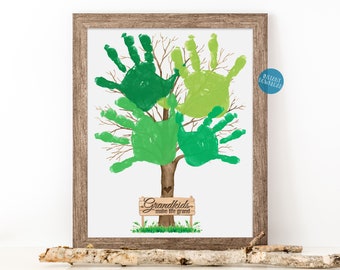 Present till mormor, present till morfar, julpresent till morföräldrar, present till morföräldrar från barn, handavtryckskonst, gör-det-själv barnpyssel, handavtrycksgran