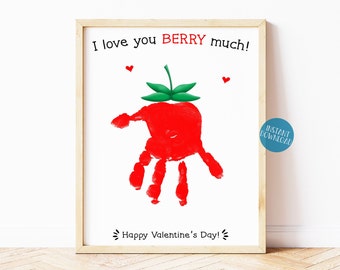 Valentine's Day Handprint Art, I Love You Berry Much, DIY Valentines Day craft, DIY Kid Crafts, Valentine's Day card, Strawberry Handprint