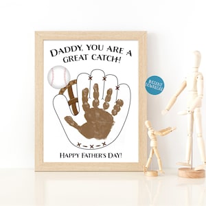 Father&#39;s Day Gift, Handprint Art, Dad Birthday Gift, Baseball Dad Gift, Gift from Son, Keepsake Gift from Kids
