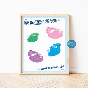 Printable Valentine&#39;s Day Card, Toddler Footprint Art, Footprint Keepsake, Valentines Day art project for Kids, DIY kid crafts, Daycare art