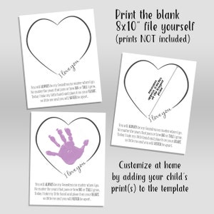 Puede incluir: Plantilla imprimible de 20,3 x 25,4 cm para un recuerdo de coraz&oacute;n con huella de mano. La plantilla incluye un contorno de coraz&oacute;n y el texto "Siempre ser&aacute;s mi abuela, sin importar a d&oacute;nde vaya. No importa cu&aacute;ntos a&ntilde;os pasen o cu&aacute;n GRANDE o ALTO crezca. Hoy tomo mi peque&ntilde;a mano y la coloco en tu CORAZ&Oacute;N. As&iacute; que yo, tan peque&ntilde;o, y t&uacute;, nunca nos separaremos."