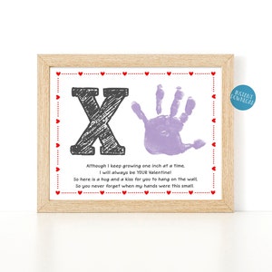 Knuffels en kussen XO handafdruk kunstproject voor kinderen, Valentijnsdag aandenken gedicht, DIY Kid Crafts, Valentijnsdag kaart, baby handafdruk knutselen