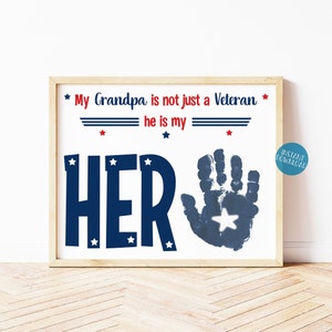 Vintage's Day Handabdruck Kunstprojekt für Kleinkinder, Mein Opa ist mein Held, DIY Kinder Bastelset, veteranentagsgeschenke, veteranenstag druckbare Karte
