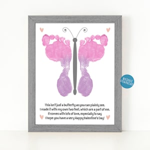 Valentine&#39;s Day Gift From Kids, Footprint Art, Valentines Day Mom Gift, Butterfly Footprint Keepsake Art, DIY Kids Craft Kit, Baby Footprint