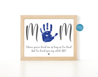 Regalo de recuerdo de huella de mano para mamá, poema del Día de la Madre, arte de huella de mano, manualidad para niños, manualidad de recuerdo de huella de mano de bebé, regalo de cumpleaños de San Valentín