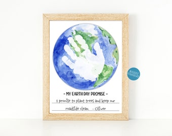 Earth Day Handprint Craft, Earth Day activities for kids, Earth Day printable handprint art, My Earth Day Promise Kids Worksheet