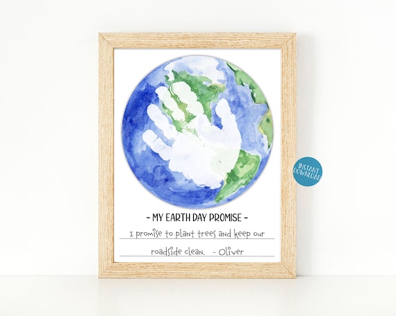 Earth Day Handprint Craft, Earth Day activities for kids, Earth Day printable handprint art, My Earth Day Promise Kids Worksheet