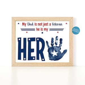 Vintage's Handprint Kunstprojekt für Kleinkinder, Mein Vater ist mein Held, DIY Kinder Bastelset, veteranentagsgeschenke, veteranenstag druckbare Karte