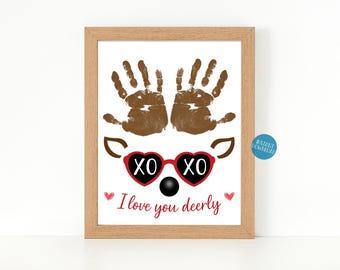 Deer Valentine Handprint Art Craft, Valentines Day Personalized Gift