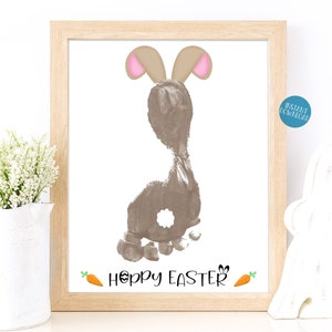 Ostern Fußabdruck Kunst, hoppy Osterkarte, Osterhase Fußabdruck Andenken, DIY Ostern Baby basteln, DIY Kinder Basteln, Kleinkind Fußabdruck Projekt