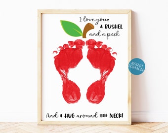 Apple Footprint Art, Handprint Art Craft for Kids, DIY Kids Craft, Love You a Bushel and a Peck, Gift for Mom, Gift for Dad, Birthday Card