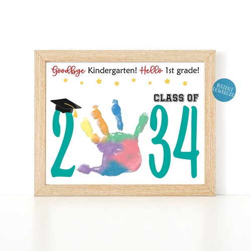 kindergarten graduation sign handprint art diy kid craft etsy