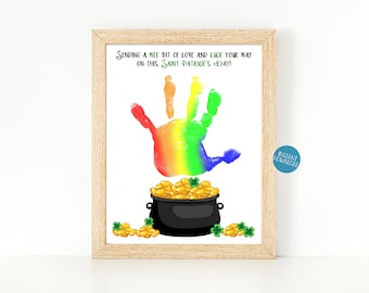 St Patrick's Day Handprint Art, Pot of Gold Rainbow Handprint Craft, DIY Saint Patrick's Day craft, DIY Kid Crafts, St Patricks Day card