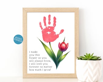 Arte con huellas de manos para mamá, regalo para mamá, regalo para la abuela, artesanía con huellas de manos, recuerdo de bebé con flores de huellas de manos, Día de la Madre, Día de San Valentín