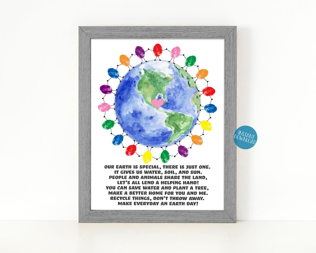 Earth Day Thumbprint Art, Earth Day Activities for Kids, Earth Day