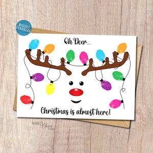 Cartão de Natal DIY para impressão, artesanato com impressão digital para crianças, cartão de Natal para crianças, atividade de Natal para crianças pequenas, artesanato com impressão digital de Natal