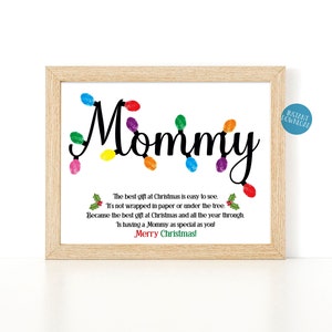 Créations de Noël pour enfants, créations d'empreintes digitales, carte de Noël pour maman, empreintes digitales de lumières de Noël, kit de créations manuelles pour enfants, poème de Noël souvenir