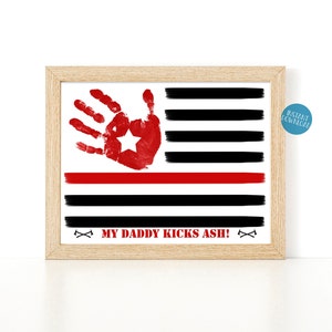 Regalo para papá bombero, arte con huella de mano, regalo para bombero, día del padre, regalo de bombero, artesanía con huella de mano, tarjeta de cumpleaños imprimible para papá, regalo para papá