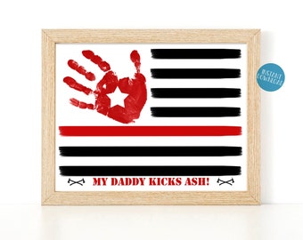 Firefighter Dad Gift, Handprint art Fireman gift, Father's Day Fire fighter gift handprint craft, Printable dad birthday card, Gift for Dad