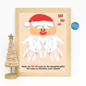 Biglietto di ringraziamento per bambini di Natale, impronta della mano di Babbo Natale, kit fai da te stampabile per bambini, ricordo dell'impronta della mano della barba di Babbo Natale, semplice biglietto di ringraziamento per bambini