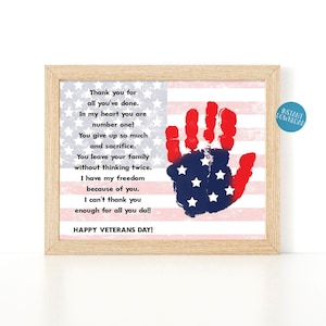 Veterans Day Thank you card, Handprint art project for kids, Veteran gift idea, DIY Kids Craft Kit, Veteran&#39;s Day Poem Printable card