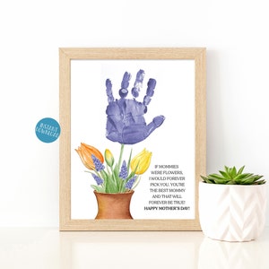 Flower Handprint art Mother&#39;s Day gift, Printable Mom Poem, Handprint Craft Personalized gift for Mom, Sentimental Mom gift from kids