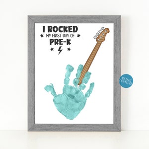Rocked PreK Handprint Art Project, First Day of School Handprint Guitar, Printable Back to School Activity, School Craft Memory Book Binder