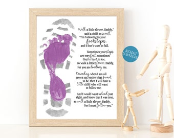 Following In Your Footsteps Footprint Craft, Footprint Art, Birthday Fathers Day Valentines Day, DIY Kid Craft, Baby Feet, Keepsake Dad Gift