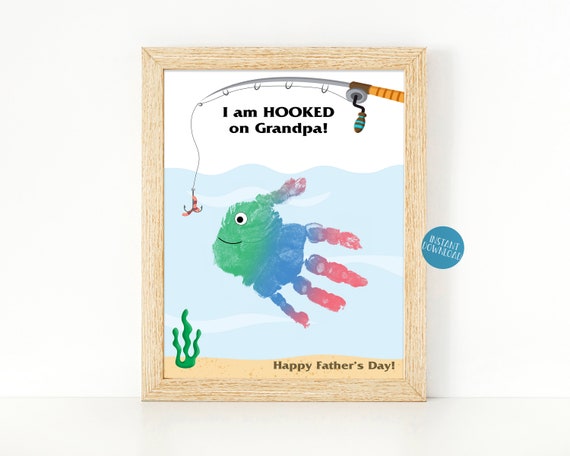 Hooked on Grandpa, Toddler Handprint Art, Baby Handprint Craft, Fathers Day  Fishing Gift, DIY Kid Crafts, Father's Day Grandpa Gift 