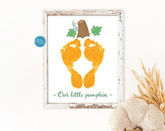 DIY Halloween Craft, Footprint Art, Our little pumpkin, Handprint Keepsake, Children's Art, Halloween Printable