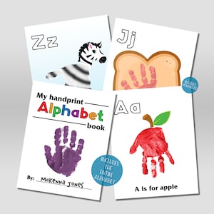 Alfabet handafdruk kunst ABC boek, alfabet ambacht voor de kleuterschool, ABC handafdrukken, afdrukbare klas alfabet kunst, klas ambachtelijke aandenken
