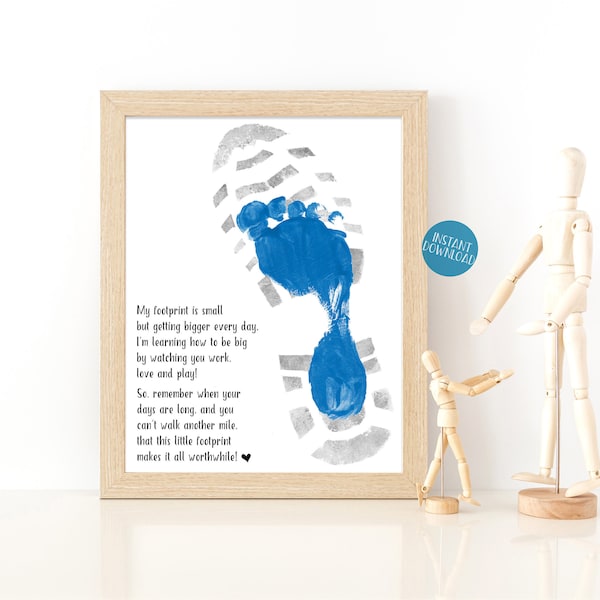 Gift for Dad From Kids, Footprint Art, Dad Birthday Gift, Dad Gift, DIY Kid Craft, Baby Footprint Art, Gift from Son, Father's Day Gift