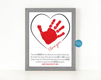 Valentine's Day Gift for Mom, Gift from kids, DIY Kid Craft Kit, Handprint Art craft for Kids, Valentines Day printable card, Footprint art