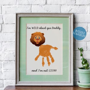 Handabdruck Kunst für Papa, Vatertag, Baby Andenken, Geburtstagsgeschenk Papa, druckbare Karte für Papa, Löwen Handabdruck Andenken