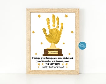 Trophy Handprint Art Gift for Grandpa, Fathers Day Handprint Craft, Gift from Grandkids, Number 1 Grandpa, Baby Footprint Keepsake Craft
