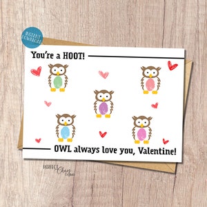 Eule immer liebe dich Valentinstag Karte, Fingerabdruck Handwerk für Kleinkinder, DIY Kid Craft, Lustige Valentinstag Fingerabdruck Kunst
