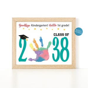 Kindergarten Graduation Sign, Handprint Art, Handprint Craft Class of 2038 Keepsake, Graduation Certificate, Kindergarten Printable
