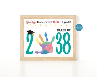 Kindergarten Graduation Sign, Handprint Art, Handprint Craft Class of 2038 Keepsake, Graduation Certificate, Kindergarten Printable