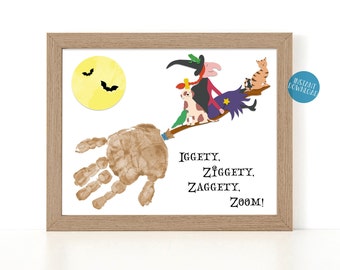 Room on the Broom Handprint craft for kids, Halloween Handprint art classroom activity, Witch Broomstick Handprint, DIY Kid Craft Kit