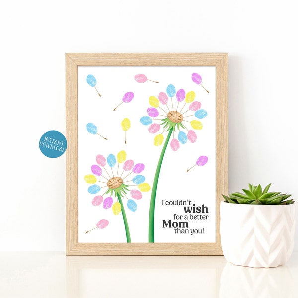 Mother's Day Dandelion Thumbprint art, Gift for Mom, Mom Gift from Kids, fingerprint craft for kids, Printable Birthday card for mom