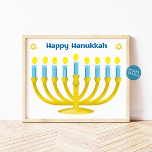 Activités manuelles de Hanoucca pour enfants, travaux manuels d'empreintes digitales, carte imprimable de Hanoucca, compte à rebours de Hanoucca, empreintes de pouce, bougies menorah, travaux manuels pour enfants