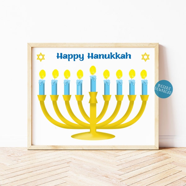 Hanukkah Craft for Kids, Fingerprint Crafts, Printable Hanukkah Card, Chanukah Countdown, Thumbprint Menorah Candles, DIY Kid Craft