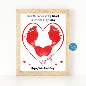 Biglietto di San Valentino, progetto artistico per bambini con impronte di piedi di bambino, ricordo con impronte di cuore, Bottom of my heart Tips of My Toes, lavoretti fai da te per bambini