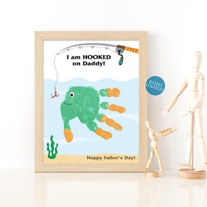 Hooked on Daddy, Fishing, Toddler Handprint Art, Baby Handprint Art, Fathers Day Gift from Kids, Birthday Gifts for Dad, Handprint Keepsake