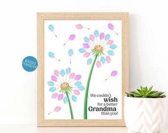 Mother's Day Dandelion Thumbprint art, Gift for Grandma, DIY Kid Craft, Gift from Grandkids, fingerprint craft, Printable Birthday card