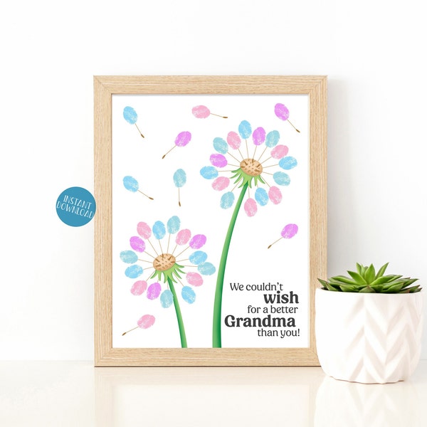 Mother's Day Dandelion Thumbprint art, Gift for Grandma, DIY Kid Craft, Gift from Grandkids, fingerprint craft, Printable Birthday card