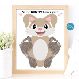 Ostern Fußabdruck Kunst, Hasen Fußabdruck Andenken, DIY Ostern Kleinkind Basteln, DIY Kinder Basteln, Hoppy Osterkarte, Babyfüße, fröhlichen Osterhase